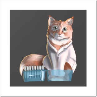 Science cat in a pipette tip box Posters and Art